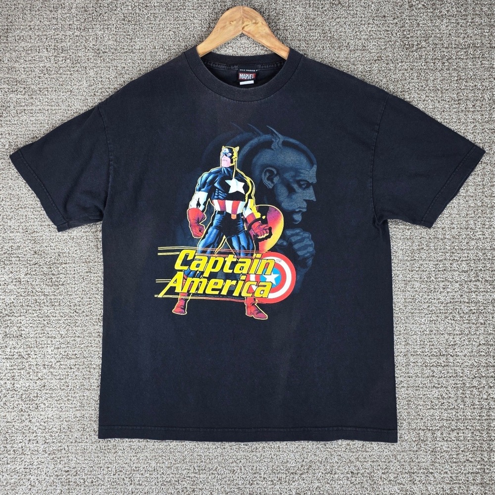 Vintage 2002 Marvel Captain America‎ Mad Engine T-Shirt Mens Large Black Graphic
